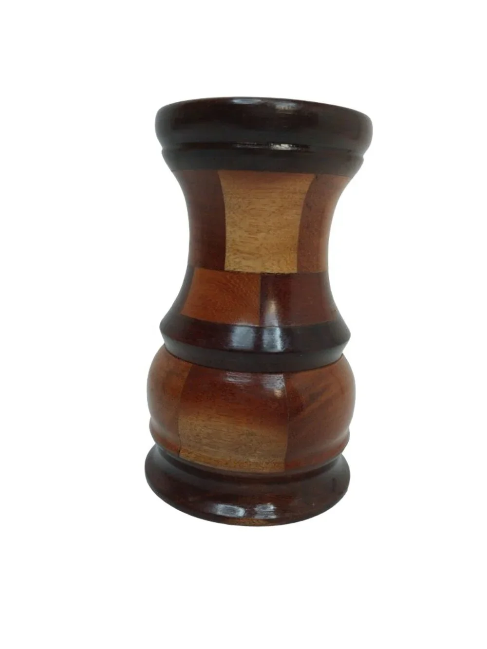 Vintage Handcrafted Vase Artisan Made Turned Wood Segmented Walnut 6